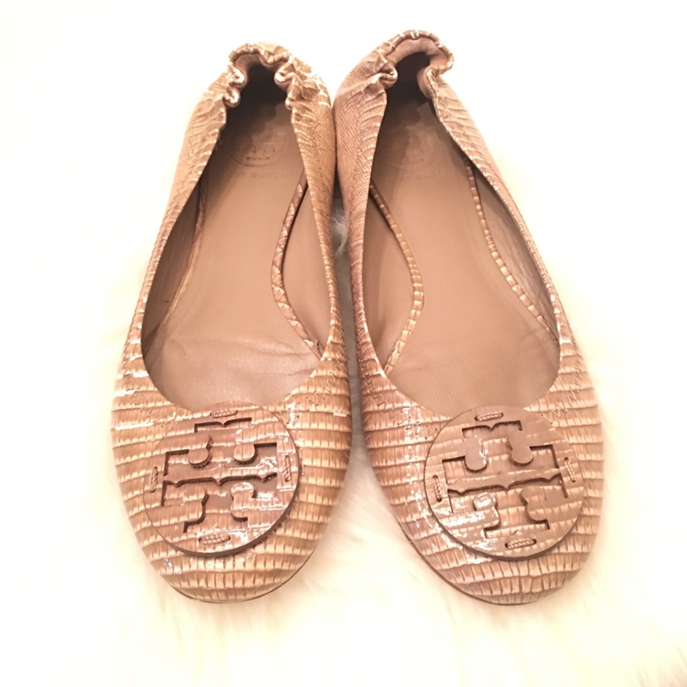 Tory Burch Reva Flats patent leather snake print 8